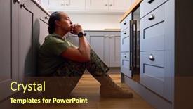  Presentation with ptsd - PPT layouts having depressed-female-soldier-in-uniform background and a tawny brown colored foreground