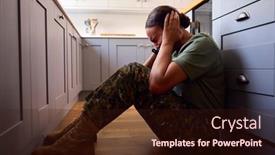  Presentation with ptsd - Slide deck enhanced with depressed-female-soldier-in-uniform background and a wine colored foreground