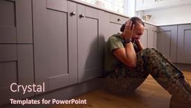  Presentation with ptsd - PPT theme enhanced with depressed-female-soldier-in-uniform background and a tawny brown colored foreground