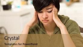  Presentation with ethnic - Theme with depressed girl - multi-ethnic young woman rubbing her background and a gold colored foreground