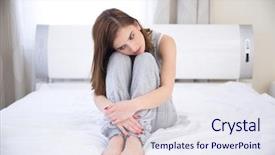  Presentation with bed - PPT layouts enhanced with depressed girl - thoughtful woman sitting background and a sky blue colored foreground