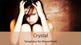  Presentation with depressed - Cool new presentation design with depressed girl - tormented woman portrait backdrop and a coral colored foreground