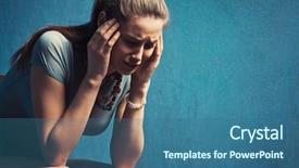  Presentation with sadness woman cry - Cool new PPT theme with depressed girl - young woman crying studio shot backdrop and a ocean colored foreground