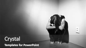  Presentation with depression - Slides enhanced with depressed girl - young woman suffering background and a dark gray colored foreground