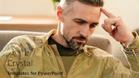  Presentation with depressed - PPT theme featuring depressed-glum-soldier-during-therapy background and a gold colored foreground