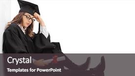  Presentation with diploma - PPT theme featuring depressed graduate student diploma sitting floor leaning wall isolated white background background and a dark gray colored foreground