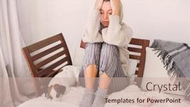  Presentation with sad woman lonely - Slide set consisting of depressed-lonely-unhappy-mental-woman background and a soft green colored foreground