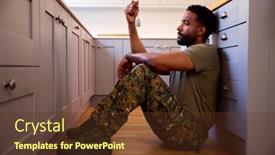  Presentation with ptsd - Slide deck consisting of depressed-male-soldier-in-uniform background and a tawny brown colored foreground