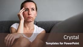  Presentation with sad woman lonely - Slide deck consisting of depressed-mid-aged-woman background and a tawny brown colored foreground