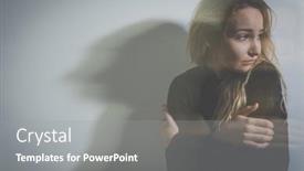  Presentation with sad woman lonely - PPT theme featuring depressed-mid-aged-woman background and a gray colored foreground