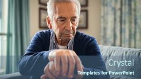  Presentation with old man - Presentation design having depressed-old-man-sitting background and a ocean colored foreground