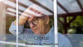  Presentation with virus - Slide deck having depressed-senior-man-in-isolation background and a light blue colored foreground