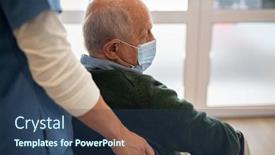  Presentation with mask nurse - PPT theme enhanced with depressed-senior-patient-sitting background and a ocean colored foreground