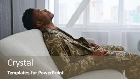  Presentation with depressed - Theme enhanced with depressed-soldier-in-uniform-sitting background and a violet colored foreground