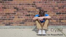  Presentation with upset - PPT theme consisting of depressed-upset-student-sitting-outside background and a light gray colored foreground