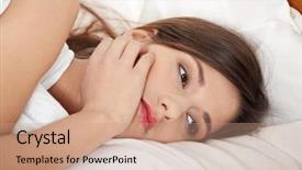  Presentation with group of three young girl - PPT theme consisting of depressed woman - young pretty girl lying background and a coral colored foreground