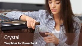  Presentation with depressed - Beautiful presentation theme featuring depressed woman drinking wine indoors backdrop and a tawny brown colored foreground