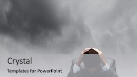  Presentation with depressed - PPT theme consisting of depressed young businessman sitting wet background and a light gray colored foreground