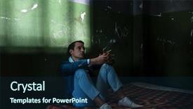  Presentation with obsolete - Slides featuring depressed young man thinking background and a navy blue colored foreground