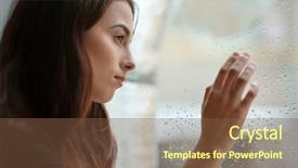  Presentation with home window frame - Slides enhanced with depressed young woman near window background and a tawny brown colored foreground