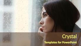  Presentation with depressed - Cool new slides with depressed young woman near window backdrop and a tawny brown colored foreground