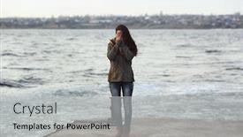  Presentation with depressed - Colorful presentation design enhanced with depressed-young-woman-on-pier backdrop and a light gray colored foreground