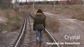  Presentation with depressed - Slide set enhanced with depressed-young-woman-on-railroads background and a gray colored foreground