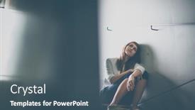 Presentation with unemployment - Audience pleasing PPT theme consisting of depressed-young-woman-sitting backdrop and a ocean colored foreground
