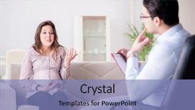  Presentation with pregnant woman doctor - Presentation design with depression bipolar disorder - pregnant woman visiting psychologist doctor background and a light blue colored foreground