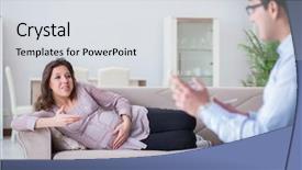  Presentation with doctor visiting family - Colorful PPT theme enhanced with depression bipolar disorder - pregnant woman visiting psychologist doctor backdrop and a light gray colored foreground