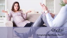  Presentation with doctor visiting family a new born - PPT layouts featuring depression bipolar disorder - pregnant woman visiting psychologist doctor background and a coral colored foreground