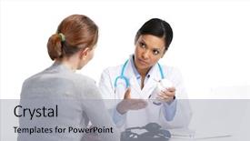  Presentation with depression - Presentation theme enhanced with depression medications - doctor and patient woman background and a light gray colored foreground