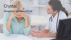  Presentation with doctor and patient medical consultation - Colorful presentation theme enhanced with depression medications - doctor speaking with her depressed backdrop and a light gray colored foreground