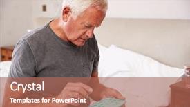  Presentation with senior smart home - Slides featuring depression medications - senior man sitting on bed background and a  colored foreground