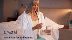  Presentation with bed - Beautiful presentation theme featuring depression medications - senior woman sitting on bed backdrop and a  colored foreground