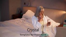  Presentation with at home senior care - Presentation having depression medications - senior woman sitting on bed background and a  colored foreground