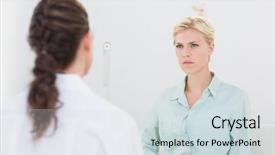  Presentation with doctor and patient medical consultation - Presentation theme featuring depression medications - unhappy patient speaking with doctor background and a sky blue colored foreground