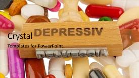  Presentation with depression drug - PPT theme having depression therapy and psychotropic drug background and a gold colored foreground