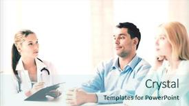  Presentation with patients - Beautiful presentation theme featuring depressive medical staff - bright picture of doctor backdrop and a  colored foreground