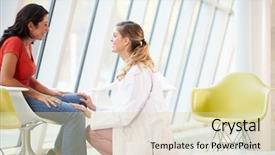  Presentation with depressed - Audience pleasing slides consisting of depressive medical staff - female doctor offering counselling backdrop and a soft green colored foreground