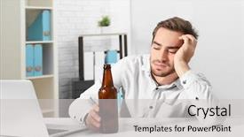  Presentation with starbucks bottle - PPT layouts having depressive medical staff - tired handsome man with bottle background and a light gray colored foreground