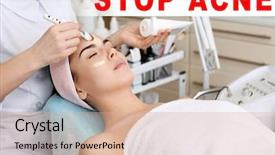  Presentation with dermatitis - Colorful slides enhanced with dermatitis - dermatologist applying mask on woman's backdrop and a coral colored foreground