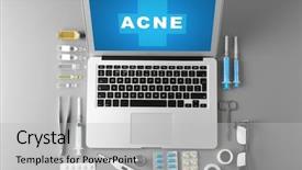  Presentation with acne - Slide deck enhanced with dermatitis - dermatologist equipment on gray background background and a light gray colored foreground