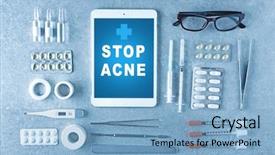  Presentation with equipment - Slide set featuring dermatitis - dermatologist equipment on gray background background and a light blue colored foreground