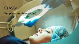  Presentation with examination - Beautiful PPT theme featuring dermatologist - beauty procedure facial skin examination backdrop and a coral colored foreground