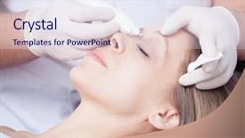  Presentation with eye - Presentation theme having dermatologist - woman during wart removal above background and a sky blue colored foreground