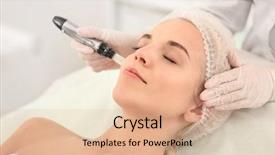  Presentation with lactation young woman breastfeeding - Beautiful presentation design featuring dermatologist - young woman visiting cosmetologist backdrop and a coral colored foreground