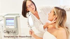  Presentation with cosmetic surgery - PPT layouts with dermatologist-and-patient-with-mirror background and a lemonade colored foreground