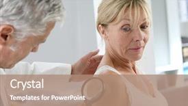  Presentation with skin doctor - PPT theme with dermatology cancer - elderly woman consulting doctor background and a coral colored foreground