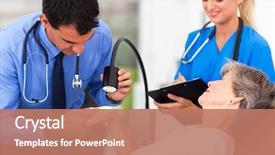  Presentation with flexible skin electronics - Presentation consisting of dermatologys - dermatologist examining senior woman's skin background and a coral colored foreground